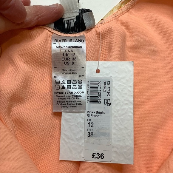 RIVER ISLAND Vibrant Pink/Orange Floral One-Piece Swimsuit Size 8 - Picture 9 of 14